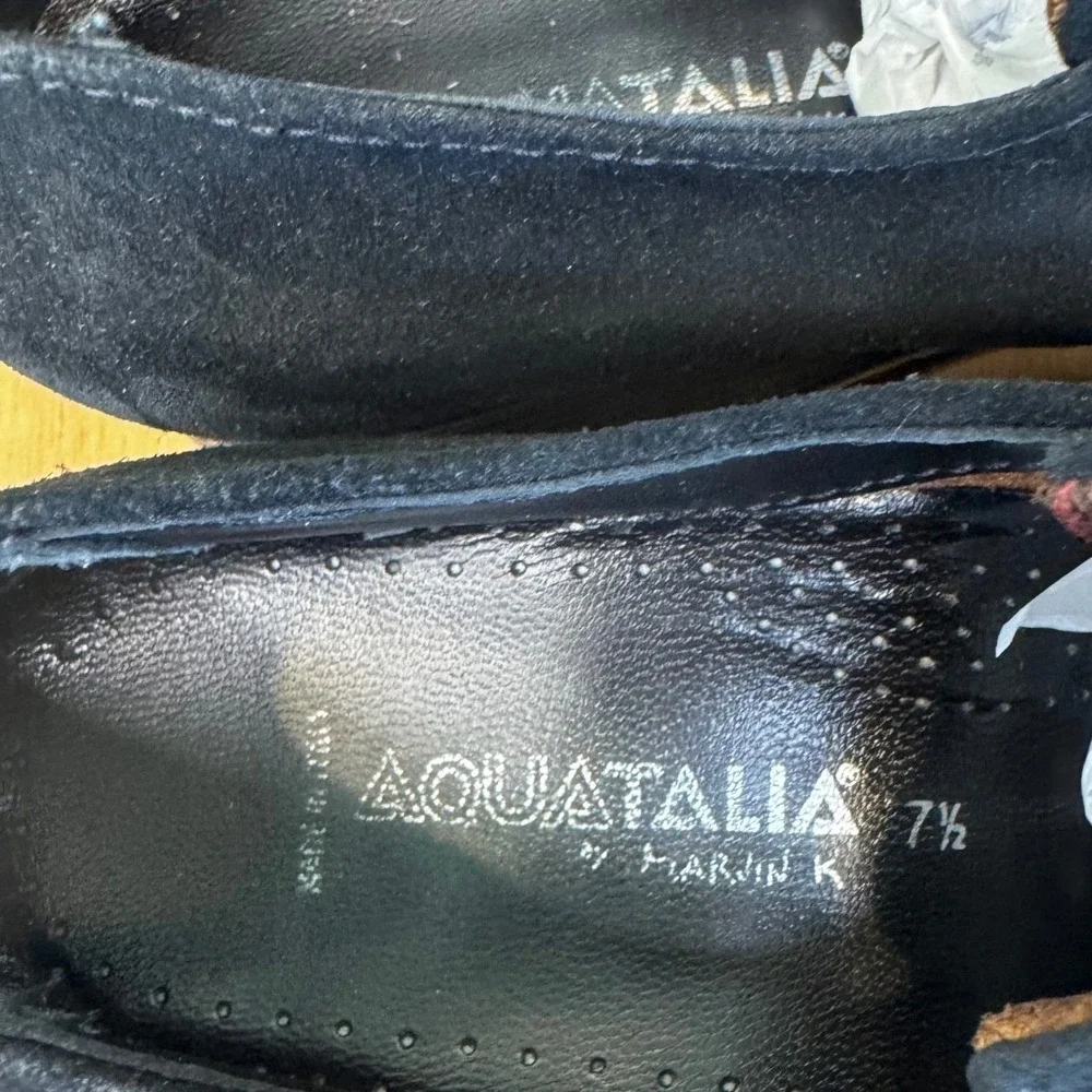 Aquatalia Marvin K Women 7.5 Black Suede Wedge Loafers Italy Comfort Boho‎